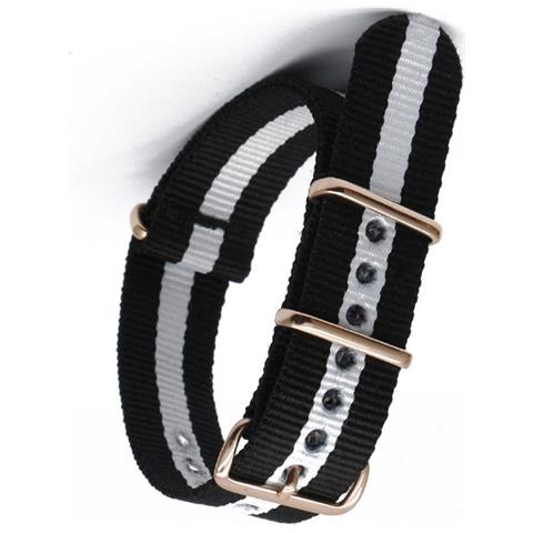 Cinturino In Nylon Con Fibbia Ovale Dorata Black+white 22 Mm - Foto 2