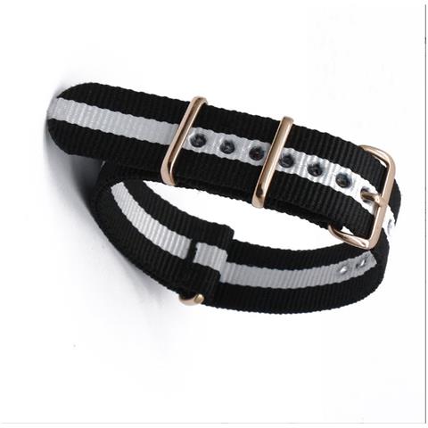 Cinturino In Nylon Con Fibbia Ovale Dorata Black+white 22 Mm - Foto 4