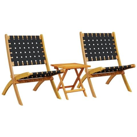 Sedie Pieghevoli Giardino 2 Pz Con Tavolino Nere Legno Massello - Foto 2