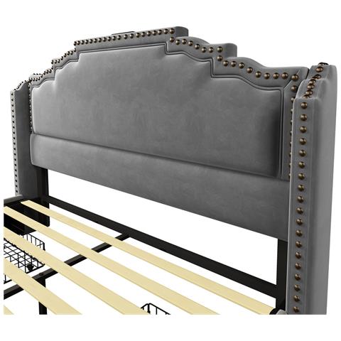 Letto Imbottito 160×200, Letto Matrimoniale Con 4 Cassetti, Letto Contenitore E Letto Per Ragazzi , Grigio - Foto 2