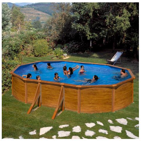 Piscina Ovale In Acciaio Effetto Legno Pacific 500 X 300 X 120 Cm - Foto 1