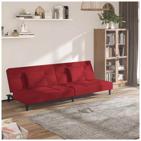 Divano Letto a 2 Posti con 2 Cuscini Rosso Vino in Velluto - Foto 2