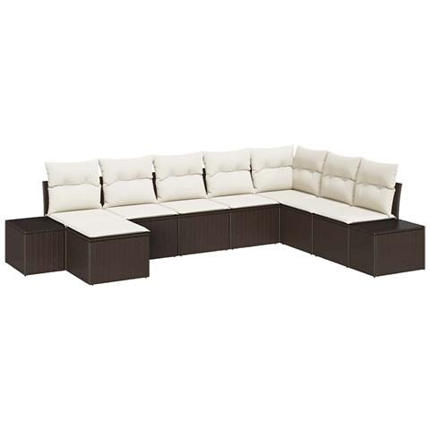 Set Divano da Giardino a 8 Pezzi con Cuscini Marrone Rattan Poliestere - Foto 1