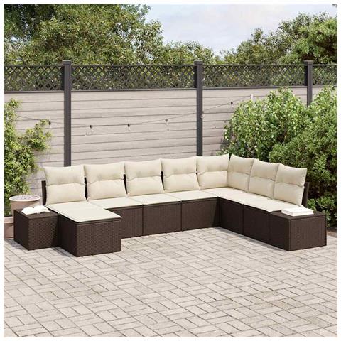 Set Divano da Giardino a 8 Pezzi con Cuscini Marrone Rattan Poliestere - Foto 2