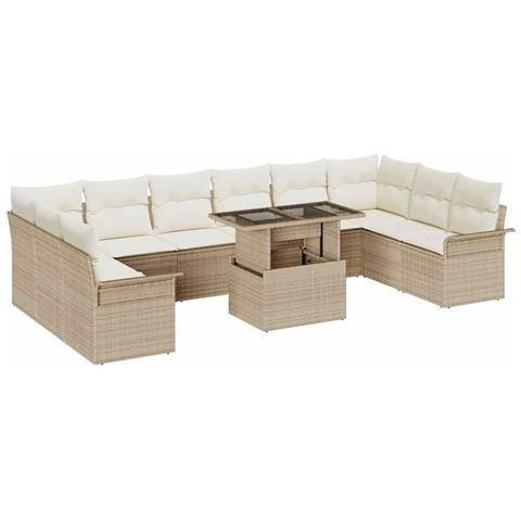 Set Divano Giardino 11 Pezzi con Cuscini Beige Rattan Polietilene - Foto 1