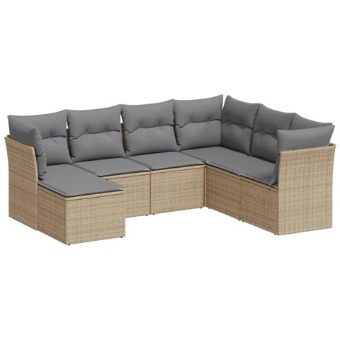 Set Divani da Giardino 7 pz con Cuscini Beige in Polyrattan - Foto 1