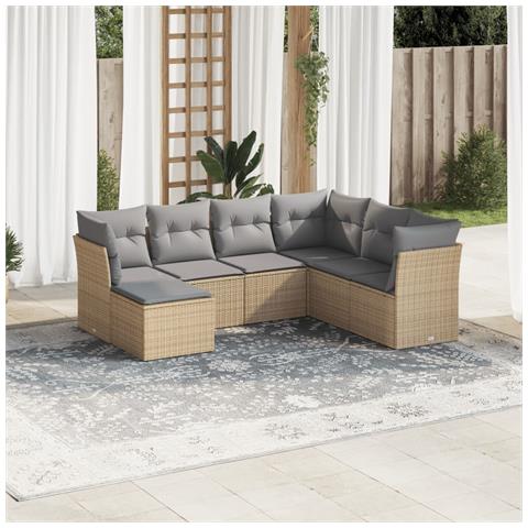 Set Divani da Giardino 7 pz con Cuscini Beige in Polyrattan - Foto 2
