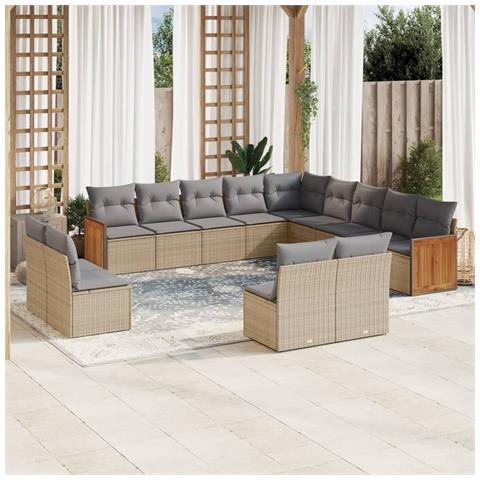Set Divano da Giardino 13 pz con Cuscini Beige in Polyrattan - Foto 2