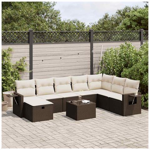 Set Divani da Giardino 9pz con Cuscini Marrone in Polyrattan - Foto 2