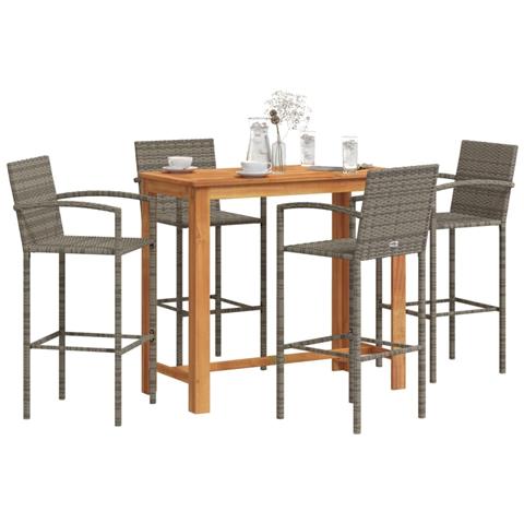 Set Bar Giardino 5pz Grigio Legno Massello Acacia e Polyrattan - Foto 2