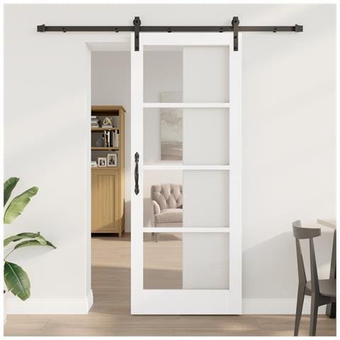 Porta Scorrevole con Set Hardware 'ORKDAL'Legno Massello Bianco & Vetro - Foto 2