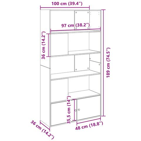 Libreria Rovere Fumo 100x36x189 cm in Legno Multistrato - Foto 9