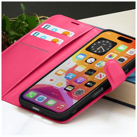 Custodia A Portafoglio Per Iphone 16 Pro Max Con Supporto E Linguetta Magnetica, Fucsia - Foto 2