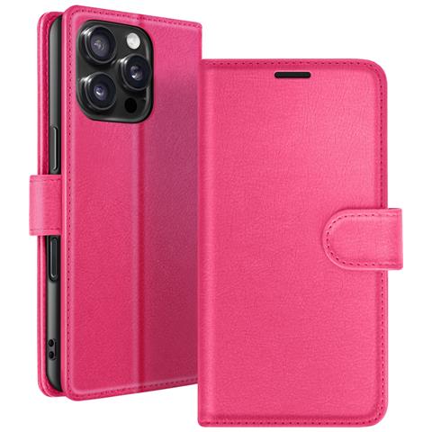 Custodia A Portafoglio Per Iphone 16 Pro Max Con Supporto E Linguetta Magnetica, Fucsia - Foto 1