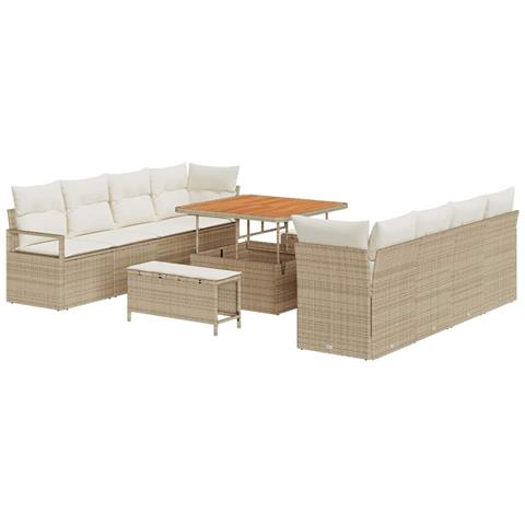 Set Divano da Giardino con cuscino 11 pcs Beige Poly Rattan - Foto 1