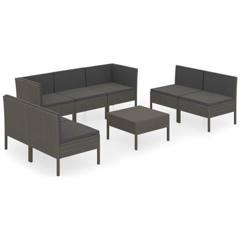 Set Divani da Giardino 8 pz con Cuscini in Polyrattan Grigio - Foto 1