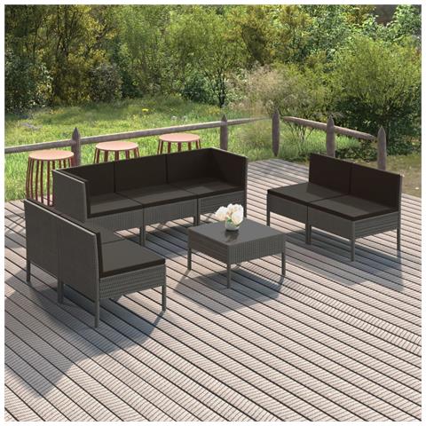 Set Divani da Giardino 8 pz con Cuscini in Polyrattan Grigio - Foto 2