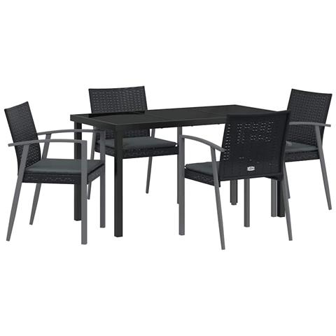 Set da Pranzo per Giardino 5 pcs Nero Poly Rattan - Foto 1
