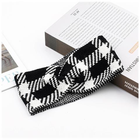Fascia Per Capelli A Nodo Scozzese In Acrilico - Elastica Per Yoga E Sport, Scaldorecchie White+black - Foto 5