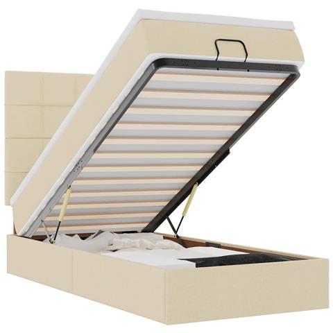 Struttura Letto Pouf con Materasso Crema 80x200 cm in Tessuto - Foto 1