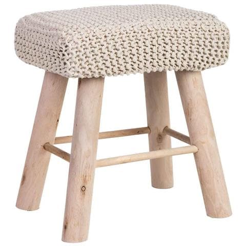 Sgabello In Cotone Intrecciato E Legno Bianco 26x39x44h Cm - Foto 1