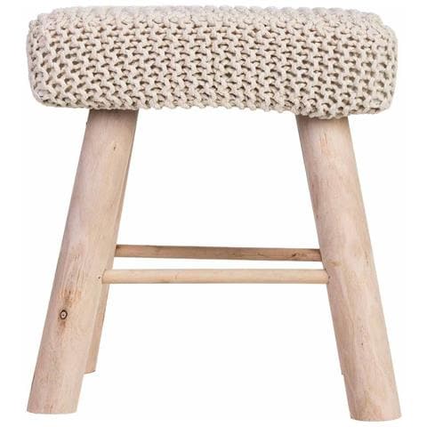 Sgabello In Cotone Intrecciato E Legno Bianco 26x39x44h Cm - Foto 2