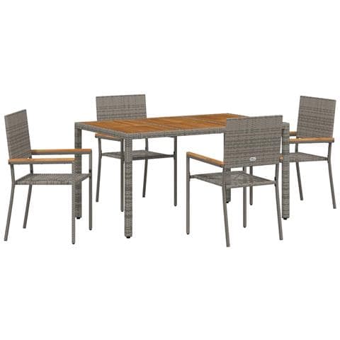 Set da Pranzo per Giardino 5 pcs Grigio polyrattan - Foto 1