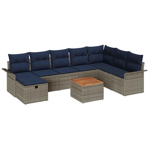 Set Divano da Giardino con cuscino 9 pcs Grigio Poly Rattan - Foto 1
