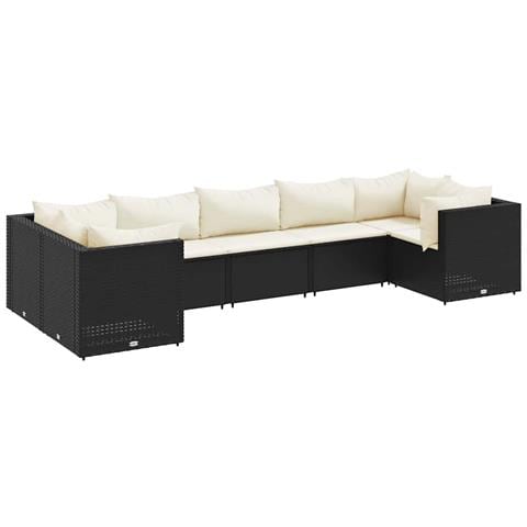 Set Salotto da Giardino con Cuscini 7pz Nero Polyrattan - Foto 1