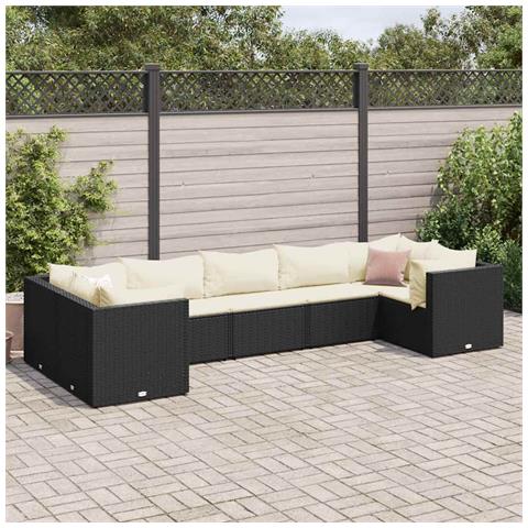 Set Salotto da Giardino con Cuscini 7pz Nero Polyrattan - Foto 2