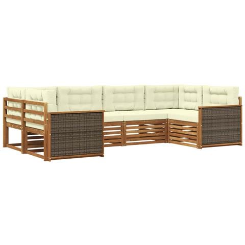 Set di divani da esterno con cuscino 6 pcs Naturale e Crema - Foto 1