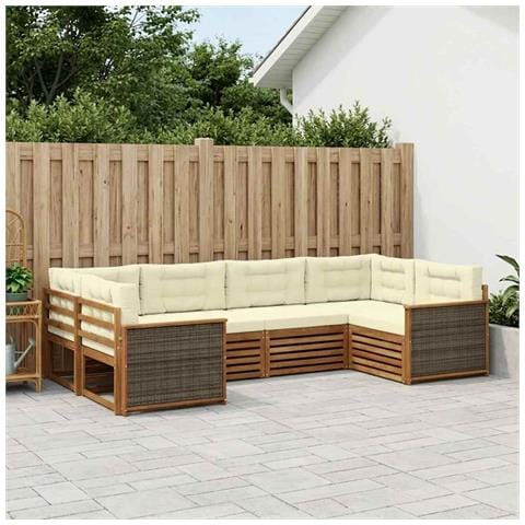 Set di divani da esterno con cuscino 6 pcs Naturale e Crema - Foto 2