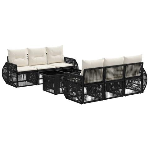 Set Divano da Giardino 7 pz Nero e Bianco Crema polyrattan - Foto 1