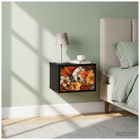 Mobiletto da comodino a parete GENNEP 2 pz Rovere Nero - Foto 2