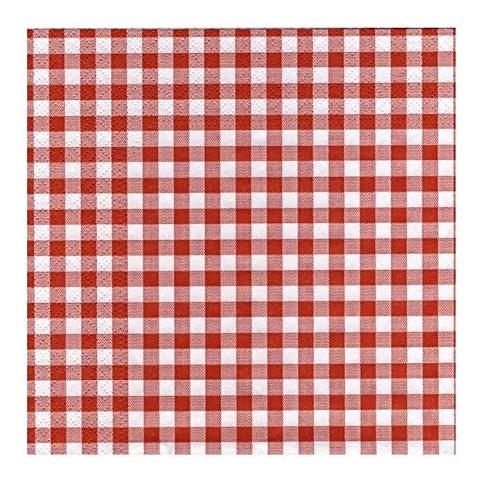 30 Tovaglioli Vichy In Carta Ovatta Vichy Bianco & Rosso 3 Strati 33x33 Cm - Foto 1