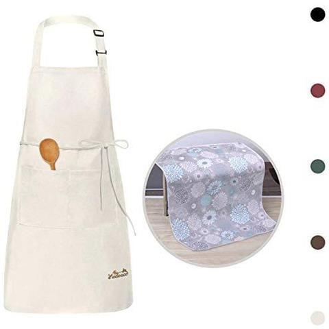 Grembiule Da Cucina Impermeabile Regolabile Chef Grembiule Con Tasche Per La Casa Ristorante Artigianato Giardino Barbecue Scuola Coffee House Grembiule Per Donne Degli Uomini (1x Grembiule Asciugamano 1 X Cucina)  - Foto 1