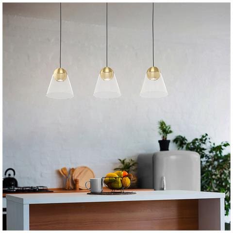 Lampadario Contemporaneo Cerasella 3 Luci Acciaio Ottone Spazzolato - Foto 1