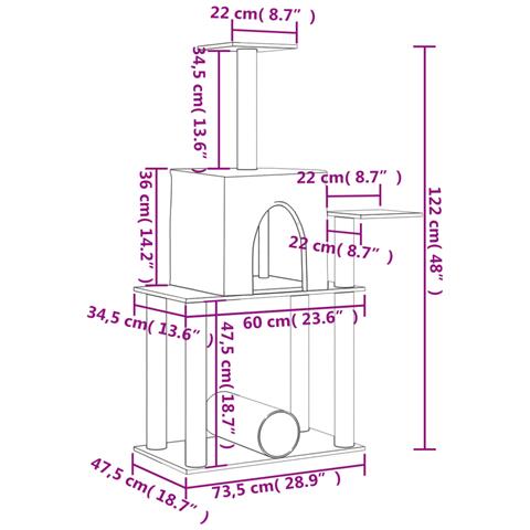 Albero Per Gatti Con Tiragraffi In Sisal Grigio Scuro 122 Cm - Foto 7