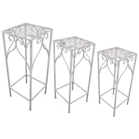 Fioriere Piccola Media Grande Da Esterno In Acciaio Bianco Antico Set 3 Pezzi Floreal - Foto 1