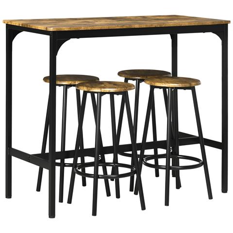 Set Da Bar 5 Pezzi Con Tavolo Alto E 4 Sgabelli Stile Industriale, Marrone E Nero - Foto 1