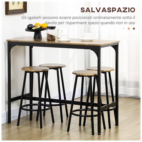 Set Da Bar 5 Pezzi Con Tavolo Alto E 4 Sgabelli Stile Industriale, Marrone E Nero - Foto 2