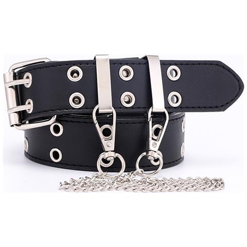 Cintura In Pu Con Doppio Occhio Di Scarico In Stile Punk Black - Foto 1