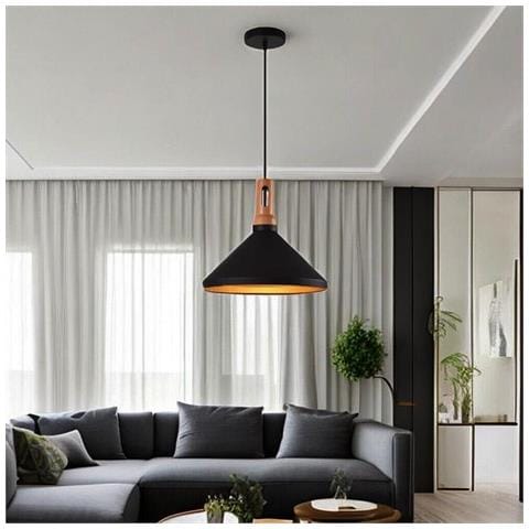 Lampadario A Sospensione Stile Industriale Pendente Attacco E27 Paralume Nero - Foto 2