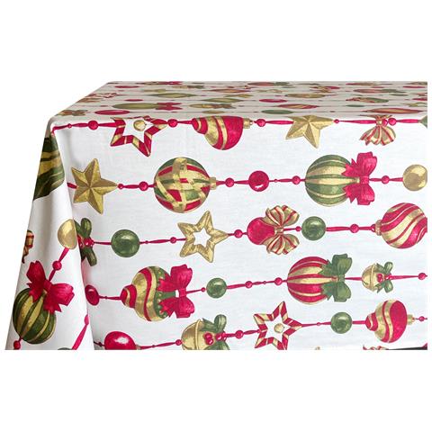 Tovaglia Natalizia Cucina Soggiorno In 100% Cotone Disegno Addobbi 140x300 Addobbi - Foto 1