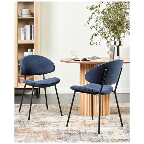 Sedia Da Pranzo Set Di 2 Tessuto Blu Scuro Kiana - Foto 1