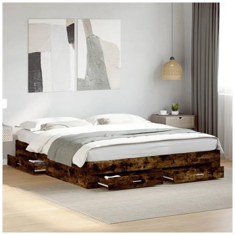 Giroletto Con Cassetti Rovere Fumo 180x200 Cm Legno Multistrato - Foto 1