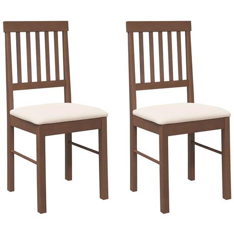 Sedie da Pranzo con Cuscini 2pz Marrone Legno Massello di Hevea - Foto 1