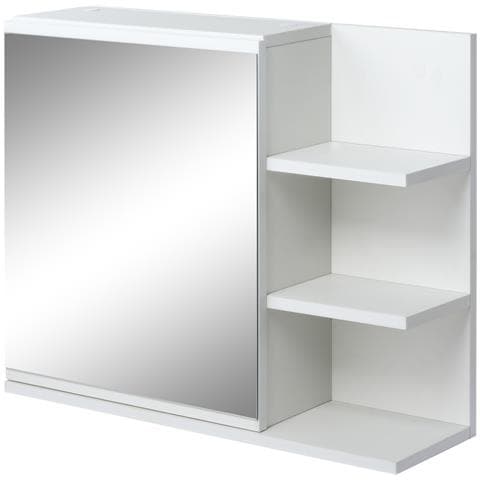 Specchiera Bagno a Parete con Anta e 3 Ripiani Laterali in Legno, 60x18x50cm, Bianco - Foto 1