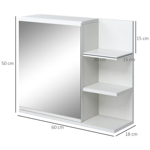 Specchiera Bagno a Parete con Anta e 3 Ripiani Laterali in Legno, 60x18x50cm, Bianco - Foto 2
