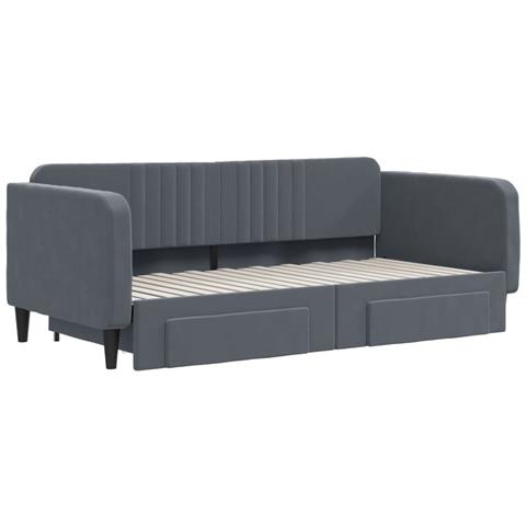 Divano Letto Estraibile Cassetti Grigio Scuro 90x190cm Velluto - Foto 3